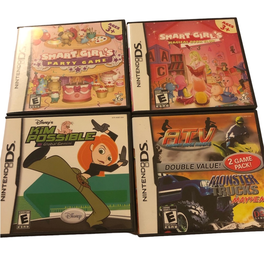 4 empty Nintendo DS Cases and manuals only Kim Possible Girl’s Party game ATV